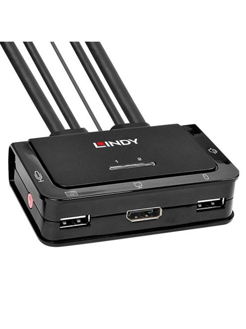 Lindy 2 portos DisplayPort 1.2, USB 2.0 és audiokábel KVM kapcsoló, KVM kapcsoló