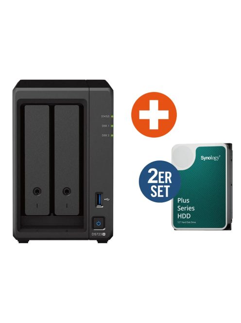 Synology DS723+ NAS rendszer 2-rekeszes 8 TB, beleértve 2x 4 TB Synology HDD HAT3300-4T (DS723+_HAT3300-4T)