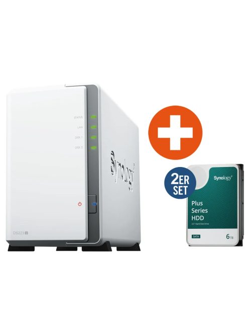 Synology DS223j NAS rendszer 2-rekeszes 12 TB 2x 6 TB Synology HDD HAT3300-6T (DS223J_HAT3300-6T)